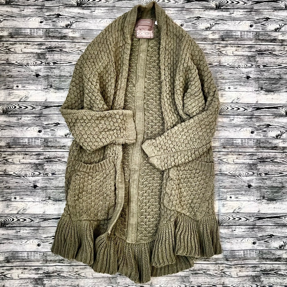 Guinevere Olive Green Open Knit Peplum Cardigan